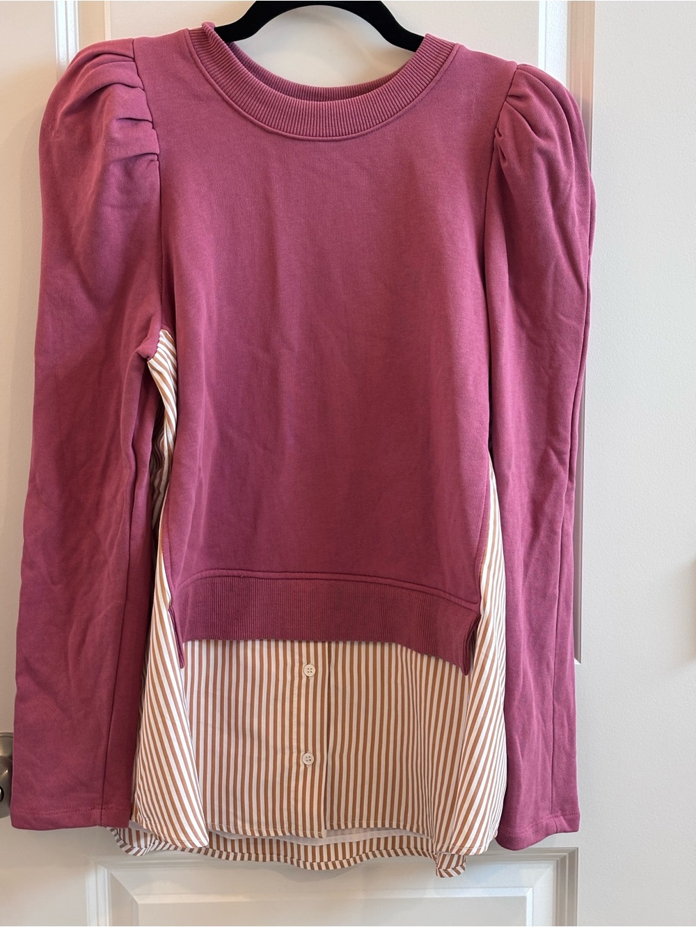 Maeve Mauve-Pink Puff Sleeve Layered Sweater Blouse
